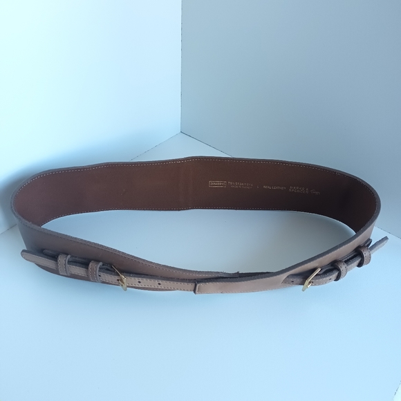 M&S X Twiggy Waist Belt Large Light Brown Leather Double Buckle 34 - 36.5 inch - Picture 4 of 7